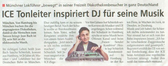 ICE Tonleiter inspiriert DJ für seine Musik (aus: Takt - Die Nahverkehrszeitung der Deutschen Bahn AG)