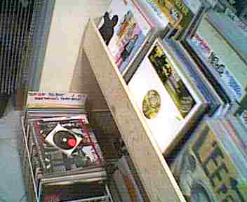 Die Platte oben auf dem Stapel links unten ist ein Ramones-Bootleg von 1976, das Thorsten vor dem Auftritt erworben hat.